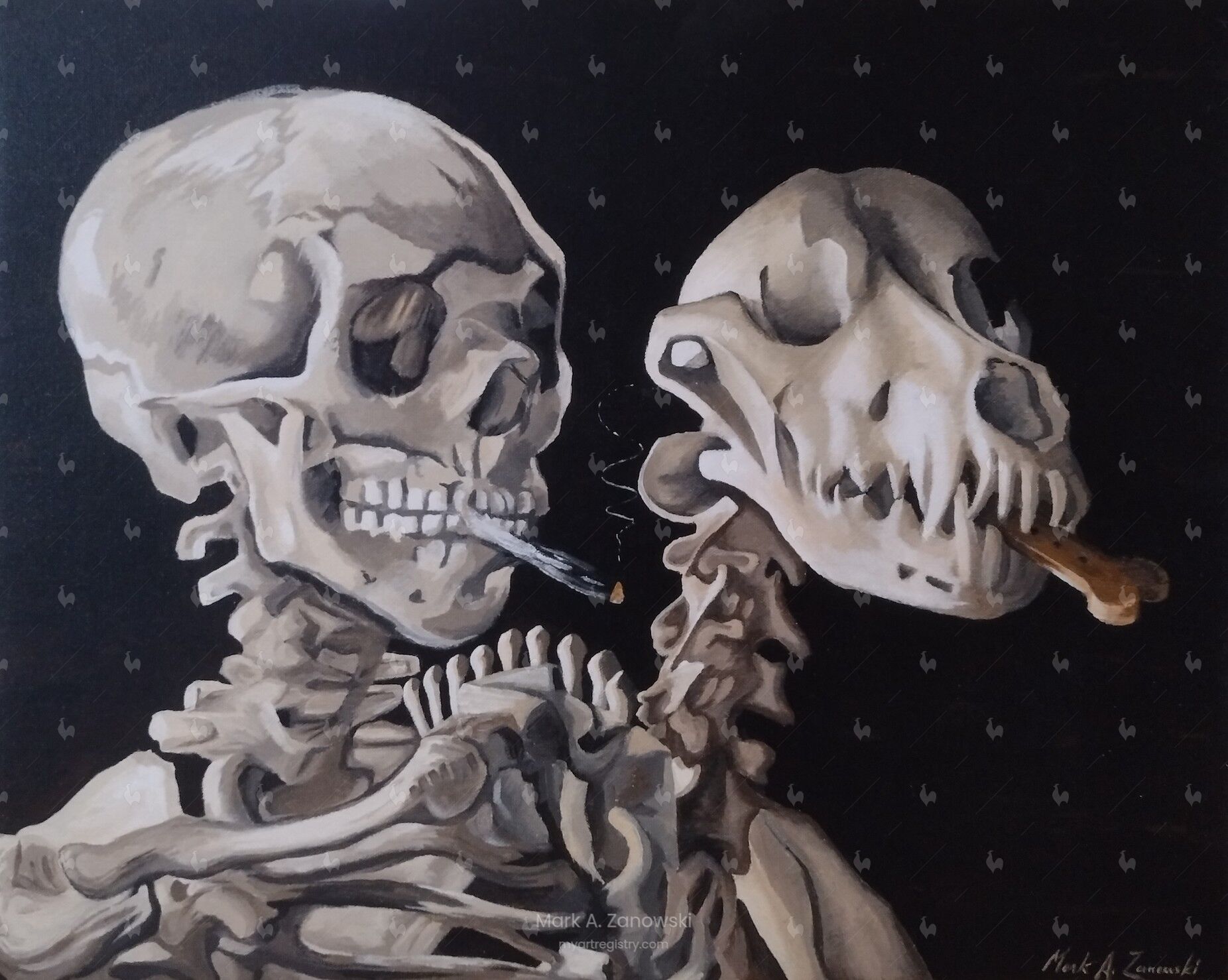 Skull of a Skeleton with Burning Cigarette/Maisy Eating a Biscuit - 2022 - MV...