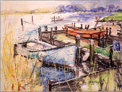 Watercolour Print: Kähne Maasholm / Barges Maasholm