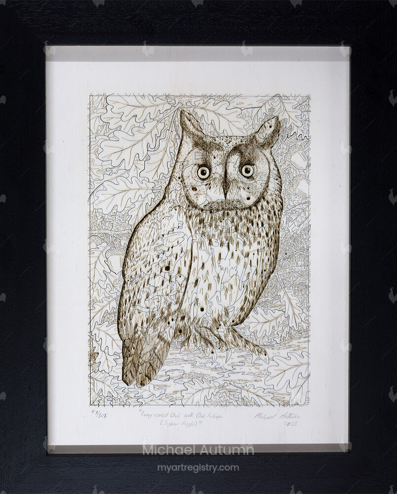 Long-eared Owl with Oak Foliage (Art Puzzle) - Laser