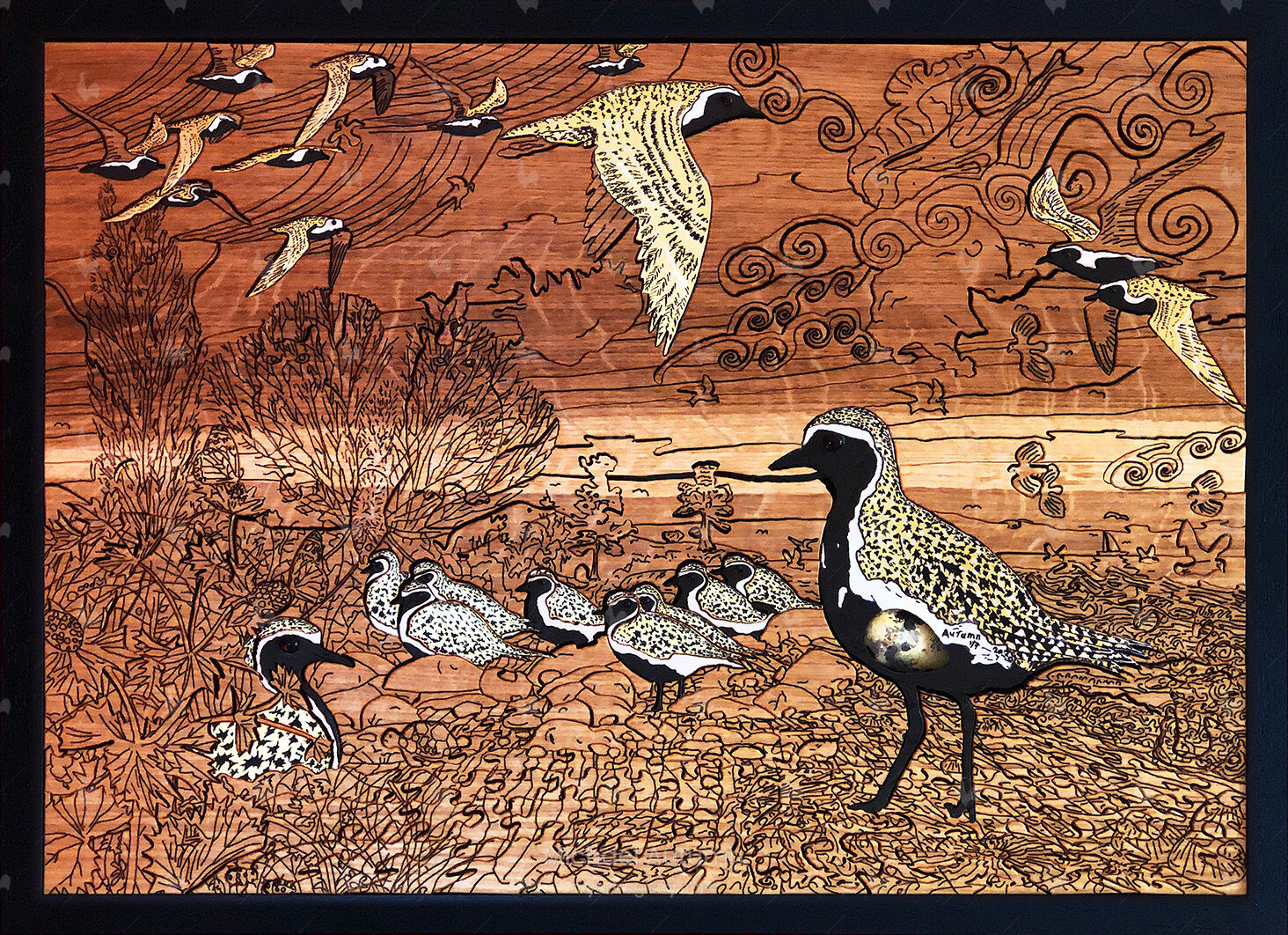 Golden Plover with Egg (Art Puzzle) - Solid Oak