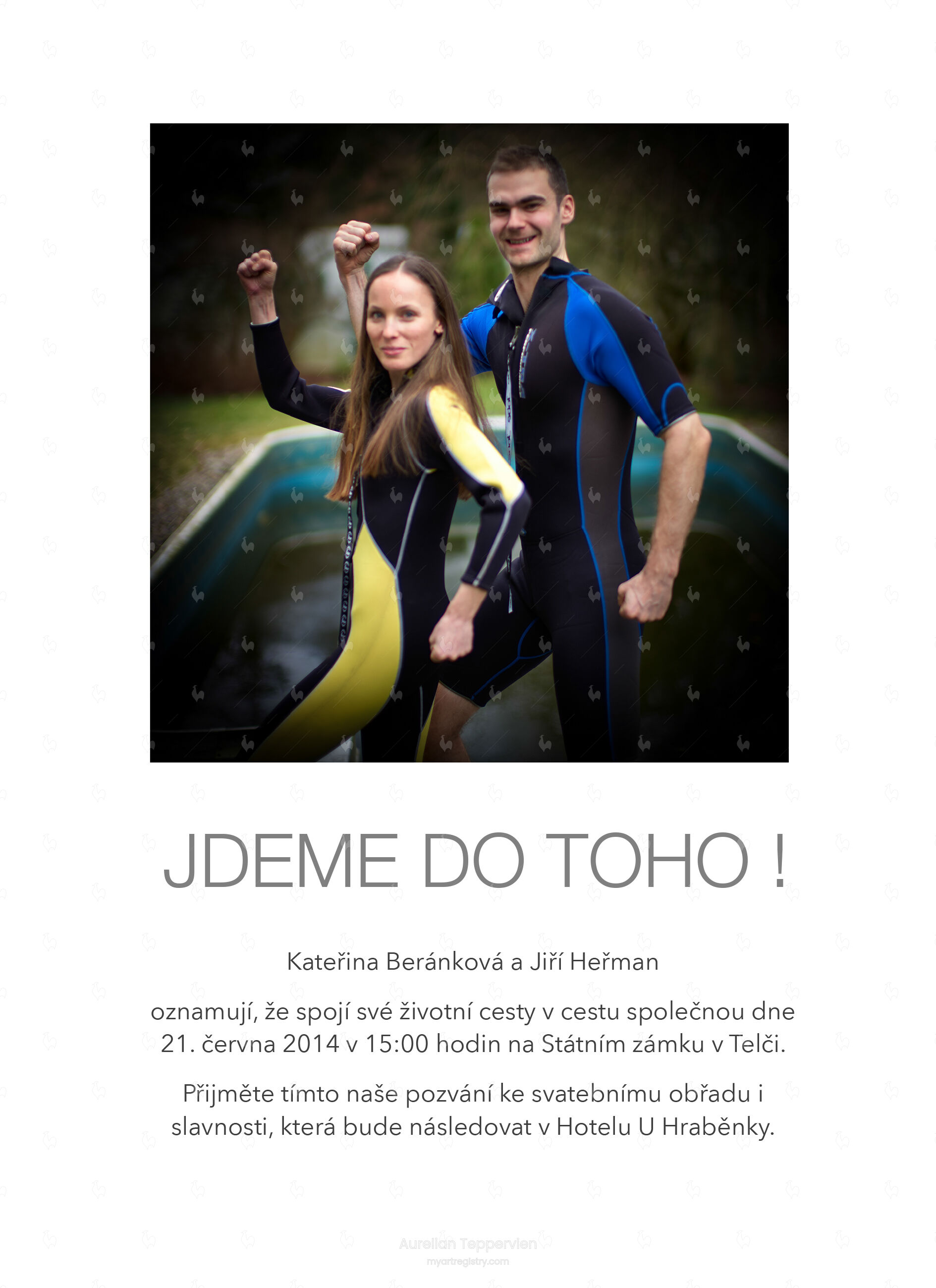 "Let's dive into it!" Wedding Invitation Set of Katerina Beranek and Jiri Her...