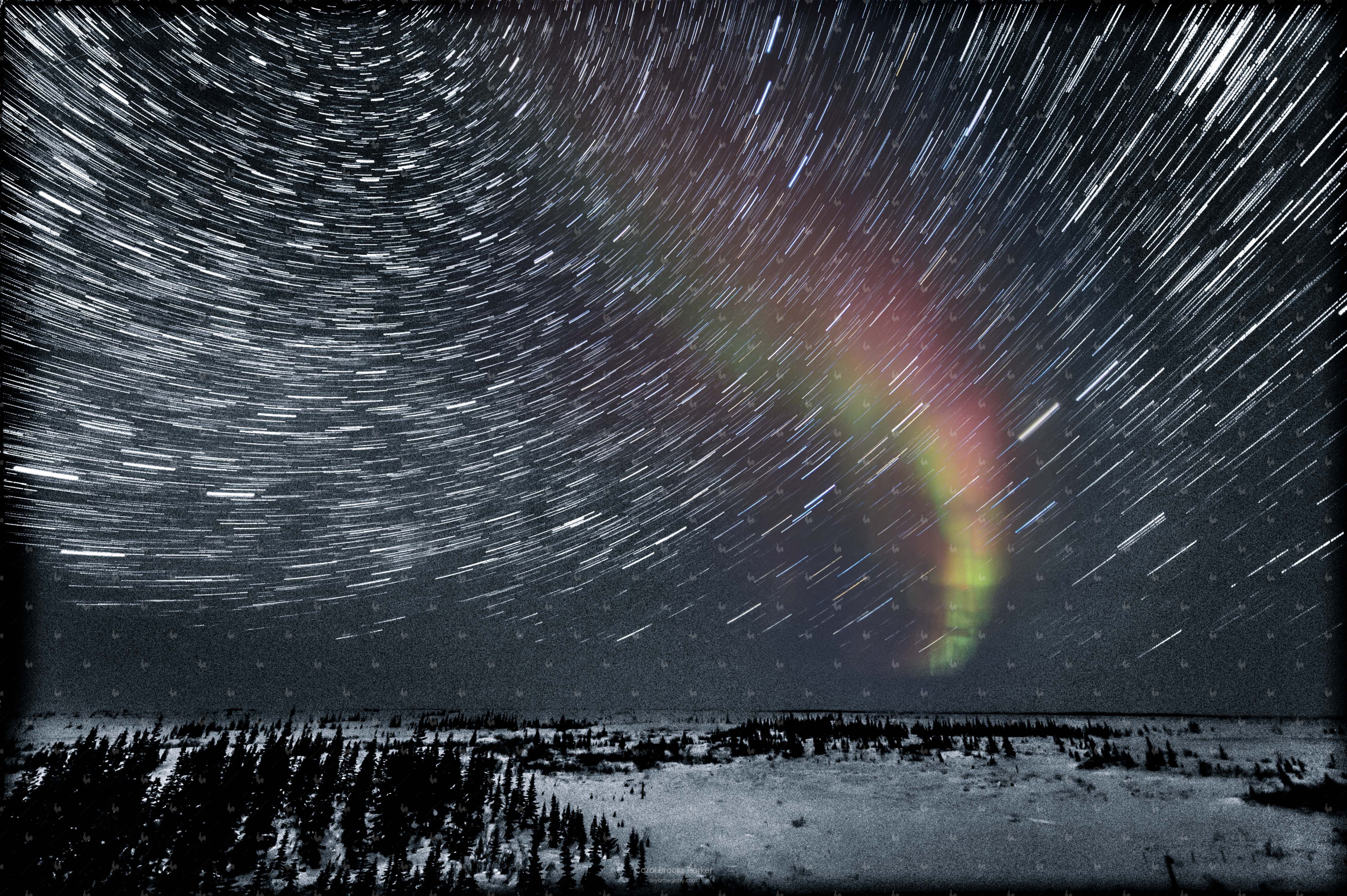 Aurora and Star Trails Over a Snowy Landscape, 2013