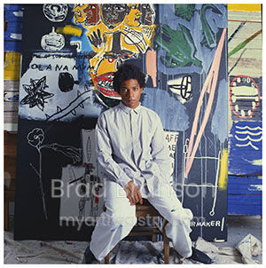Jean Michel Basquiat at his studio in Venice, California, 1984