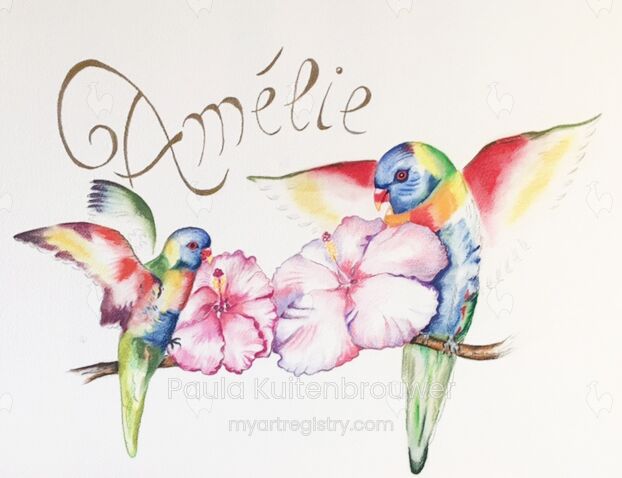 Rainbow Lorikeets Feeding on Nectar (Commission)