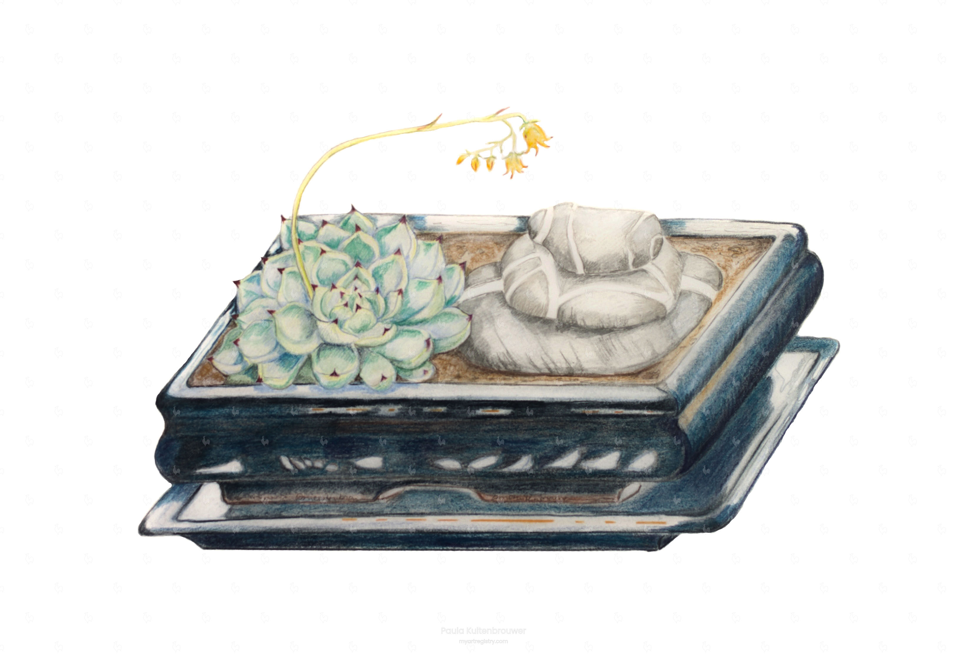 LIMITED EDITION of Still Life with Asian Ceramic, succulent and Killiney Beac...