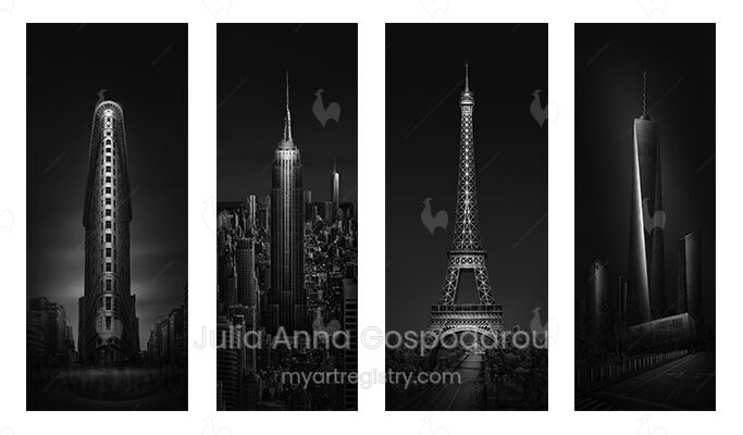 Urban Saga Tetraptych - New York and  Paris Icons