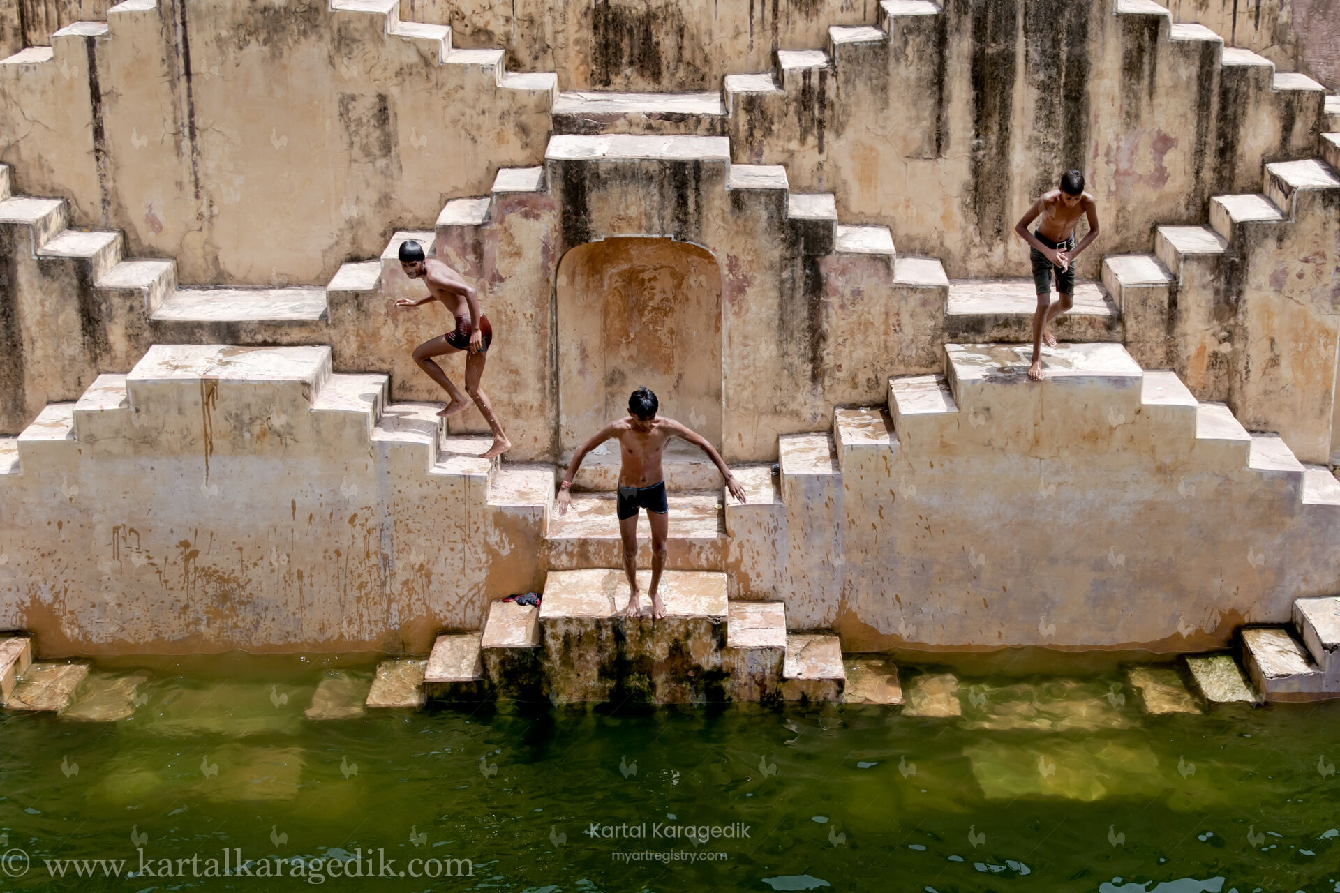 Boys mirroring the architecture