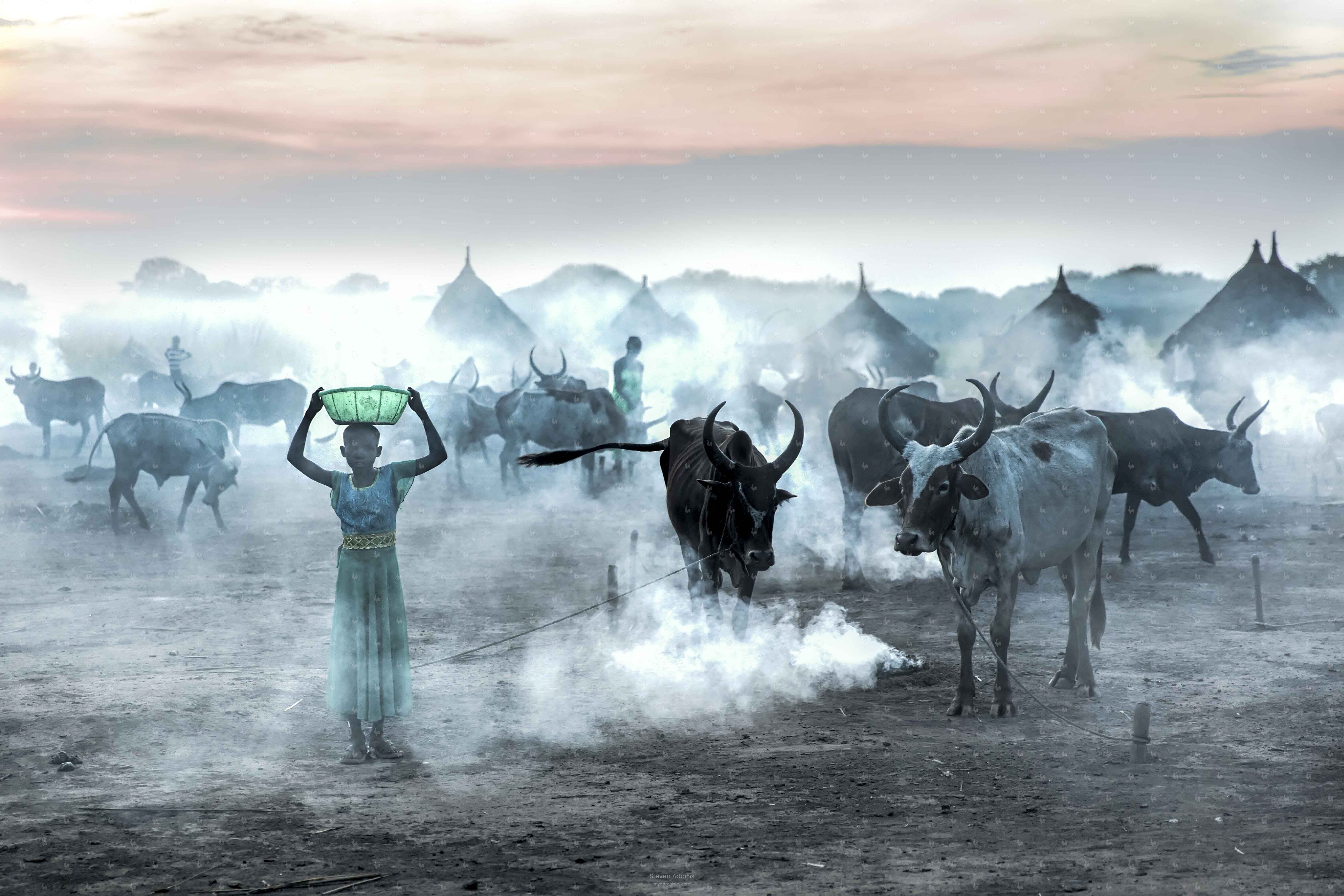 Nuer Village at Dusk