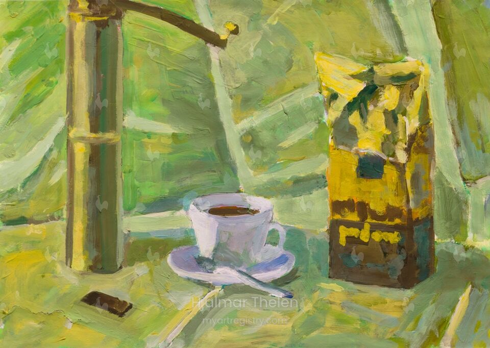 Stillleben grün mit Kaffee
