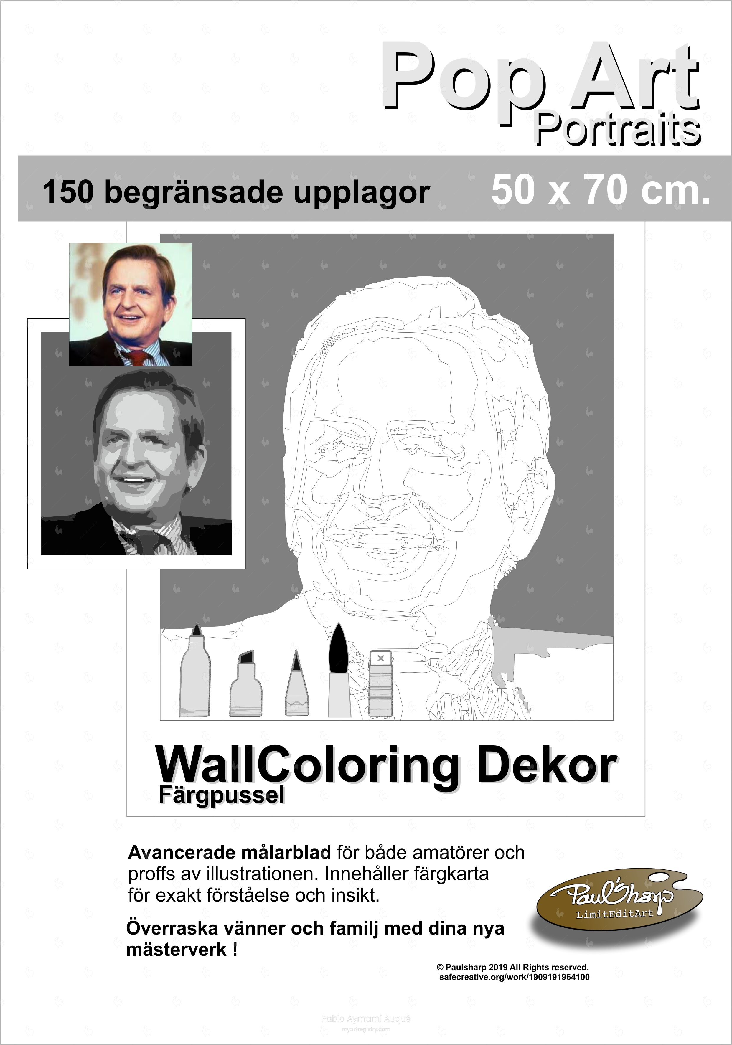 "Olof Palmer" 1/150 - 50x70cm. B/N. WallColoring Puzzle - Collection Famous