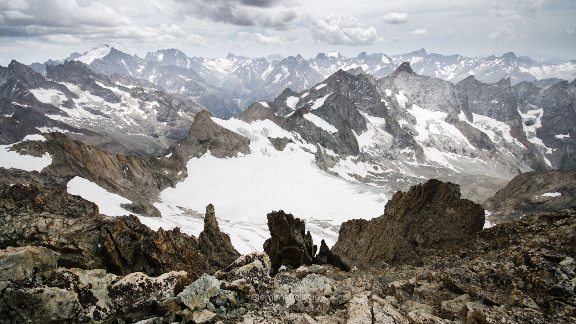 Le massif des Écrins depuis le Râteau Ouest