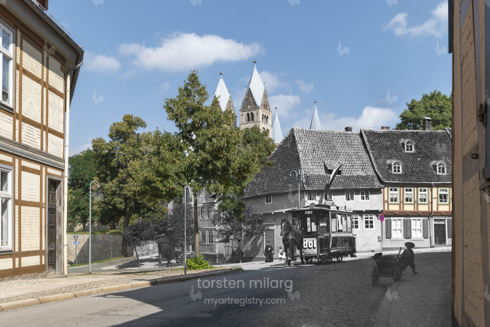 Hafermotor“ und „Elektrische“ - Westendorf, Ecke Grudenberg mit Pferdebahn